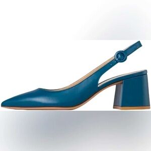 GIANVITO ROSSI Agata Teal Blue Leather Pointed Toe Slingback Pumps Heels sz 41